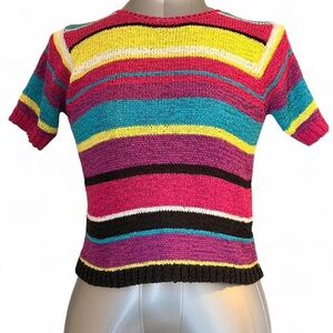 Striped Multicolor Short-Sleeve Knit Top